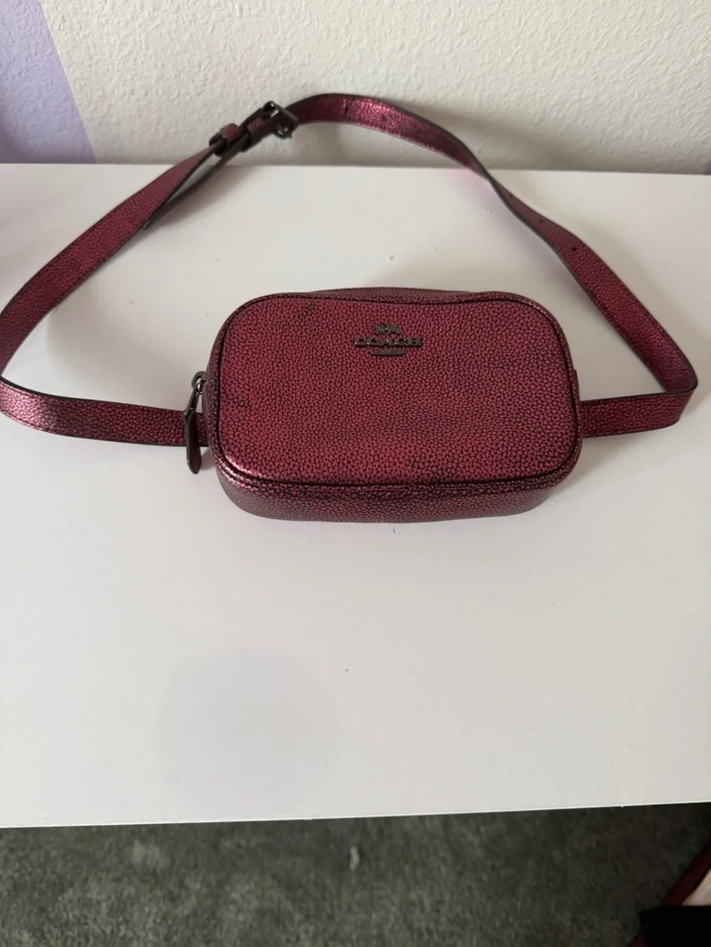 Coach Metallic Maroon Mini Belt Bag
